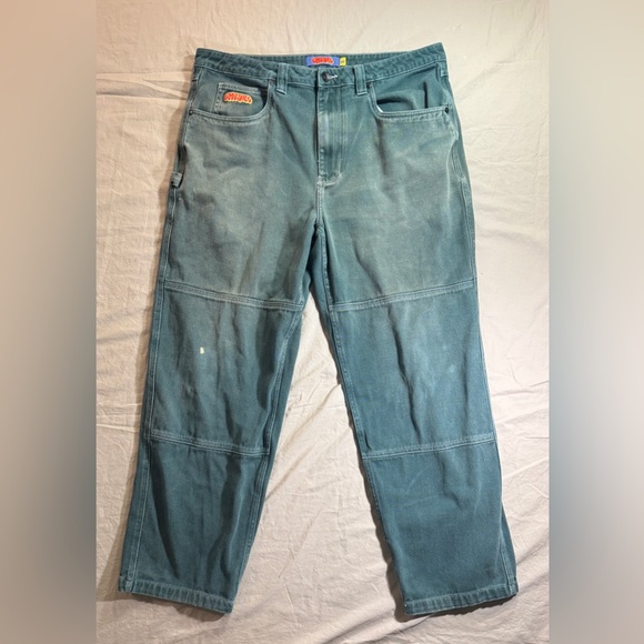Empyre Green Denim Double Knee Distressed Jeans - Picture 1 of 16